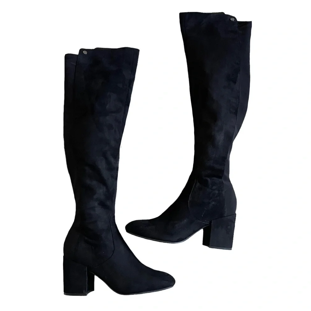 Marc Fisher Ramata Black Over The Knee Boots Stretch Faux Suede Block Heel 8